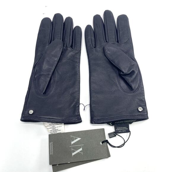 NWT AX Armani Exchange Leather Gloves Dark Fig Purp Women's Sz M/L Touch Screen - Picture 1 of 8